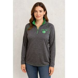 Notre Dame Womens XL Quarter Zip Pullover Gray Green Long Sleeve Top